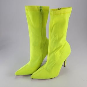 Neon Green Heel Calf Boots -US Size 7